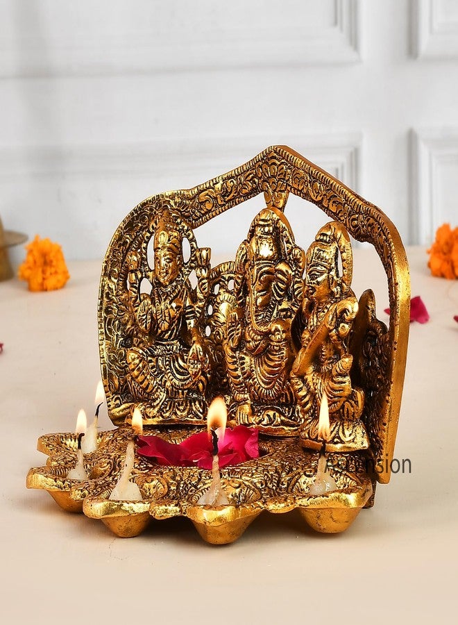 أسينشين تمثال لاكشمي غانيش ساراسواتي من مجموعة أسينشن، مصباح زيتي تقليدي لتزيين معبد ديوالي، تمثال معدني فاخر من لاكشمي غانيشا، قطع ديكور منزلية وهدايا ديوالي (ذهبي) - Image 3